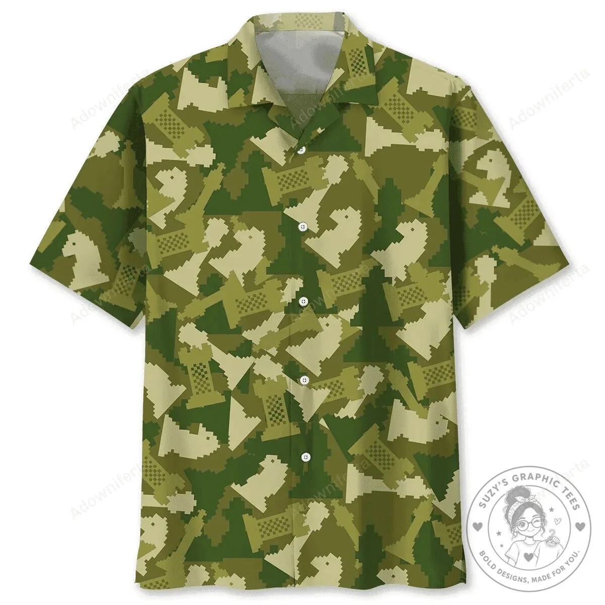 Chess Pieces Camouflage Pattern Men's Short Sleeve Button Down Hawaiian Shirt