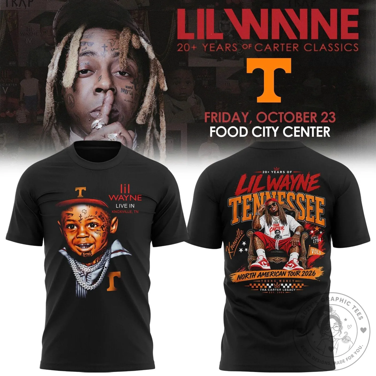 Lil Wayne 20 Years of Carter Classics North American Tour 2026 Black T-Shirt