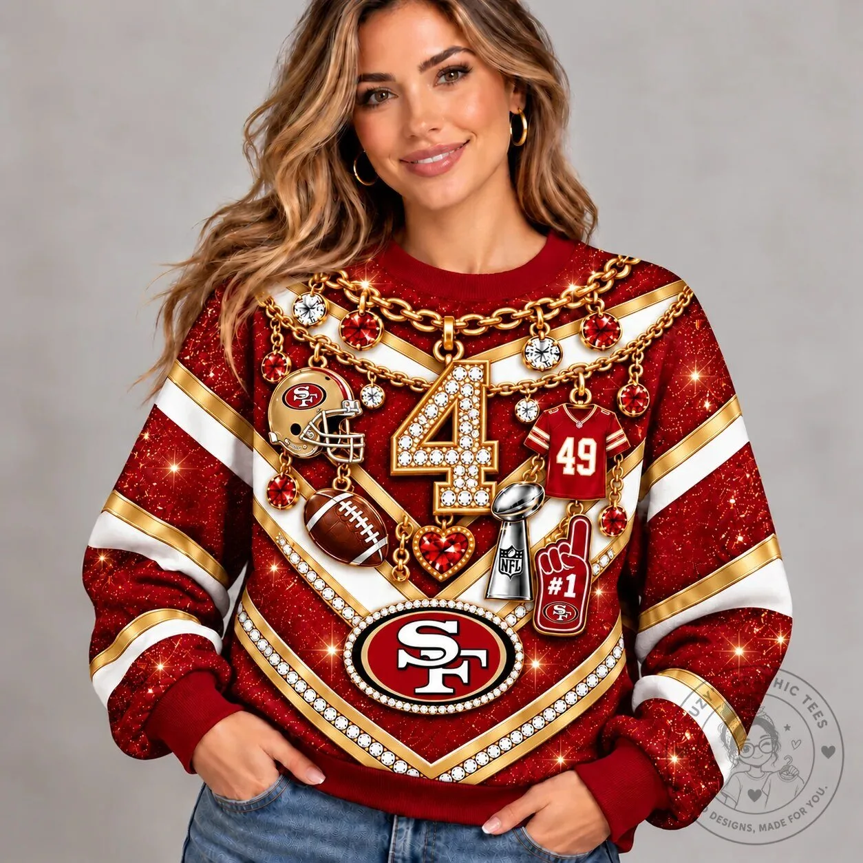 San Francisco 49ers Football Bling Sparkle Luxury Sweatshirt