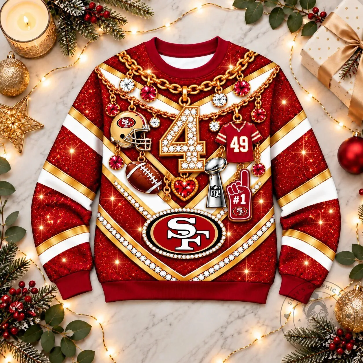 San Francisco 49ers Football Bling Sparkle Luxury Sweatshirt 7 San Francisco 49ers Football Bling Sparkle Luxury Sweatshirt