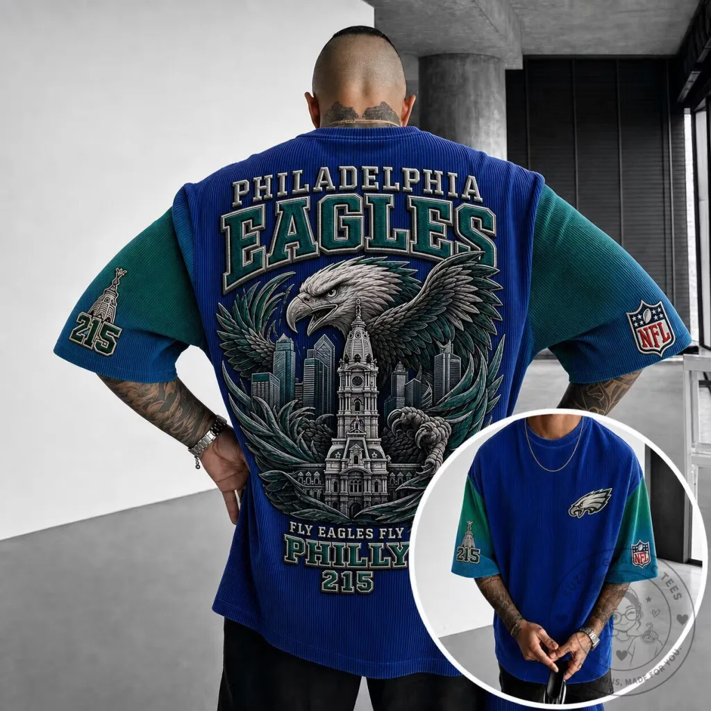 Philadelphia Eagles Fly Eagles Fly Vintage Style Blue and Green T-Shirt Philadelphia Eagles Fly Eagles Fly Vintage Style Blue and Green T-Shirt
