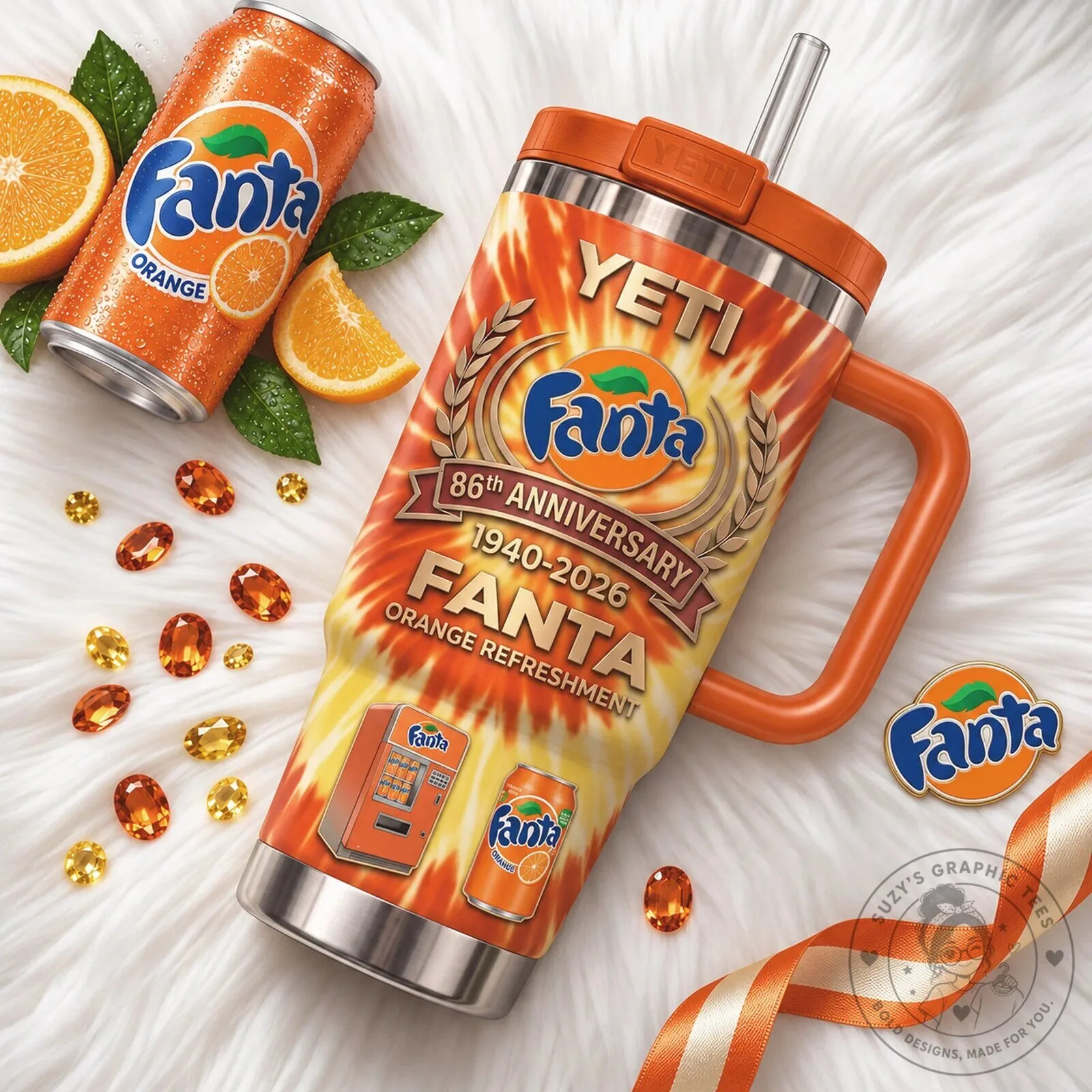 Fanta 86th Anniversary Orange Refreshment Yeti Tumbler with Handle and Straw 7 Fanta 86th Anniversary Orange Refreshment Yeti Tumbler with Handle and Straw