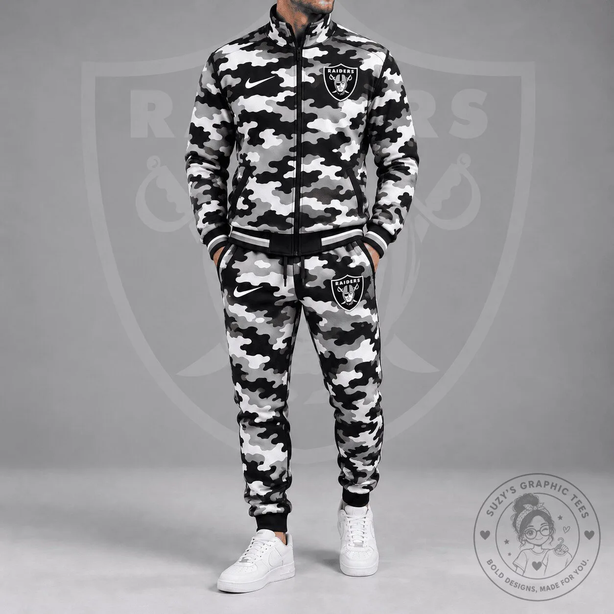 Las Vegas Raiders NFL Camouflage Print Stand Collar Zip Up Jacket 1 Las Vegas Raiders NFL Camouflage Print Stand Collar Zip Up Jacket