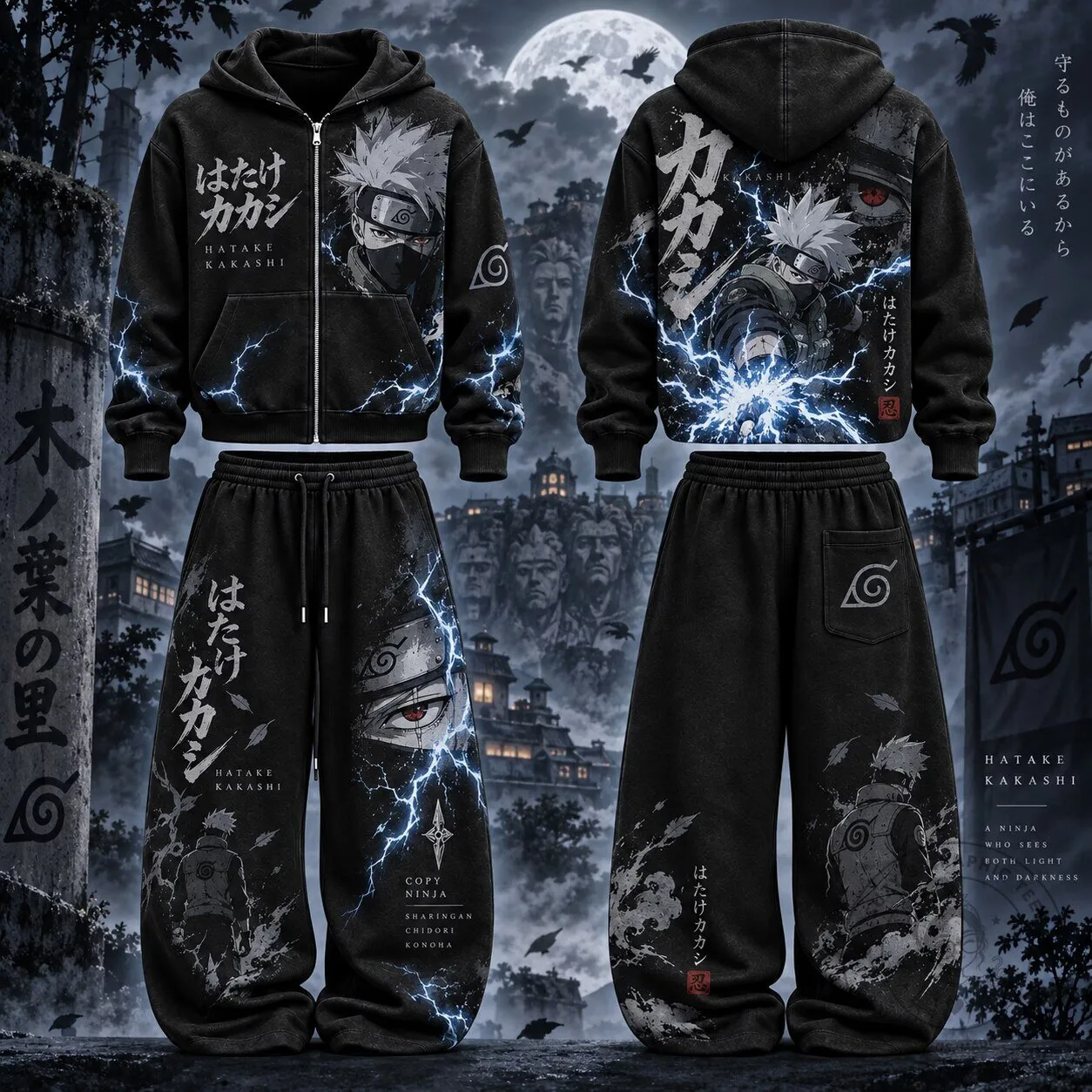 Naruto Hatake Kakashi Lightning Anime Graphic Full Zip Hoodie
