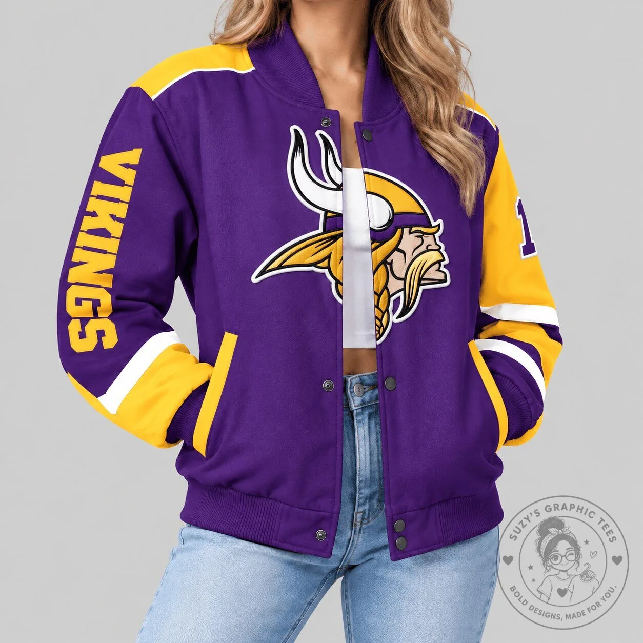 Minnesota Vikings National Football League Oversized Logo Baseball Jacket