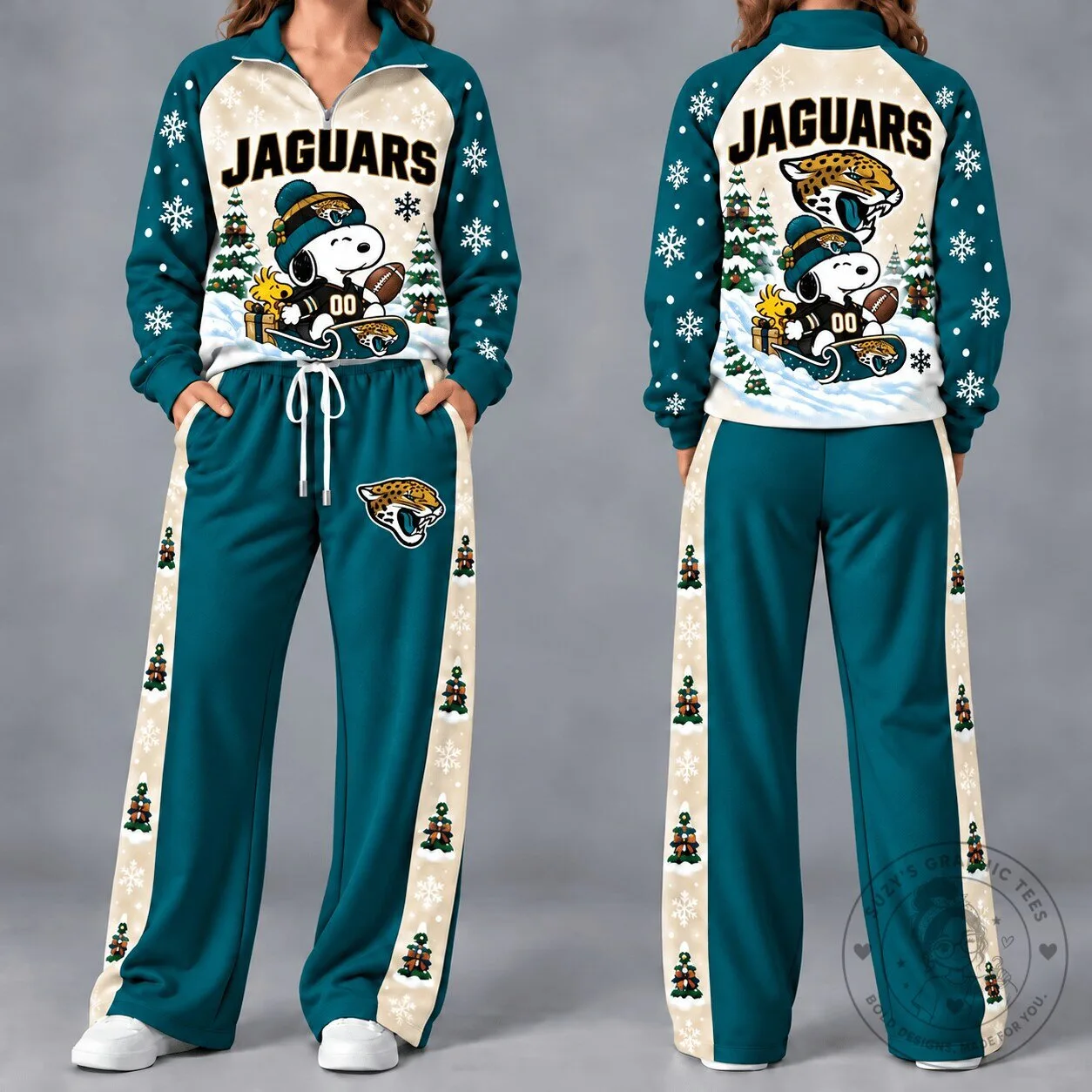 Jacksonville Jaguars Snoopy Christmas Football Winter Quarter-Zip Sweatshirt and Pants Set