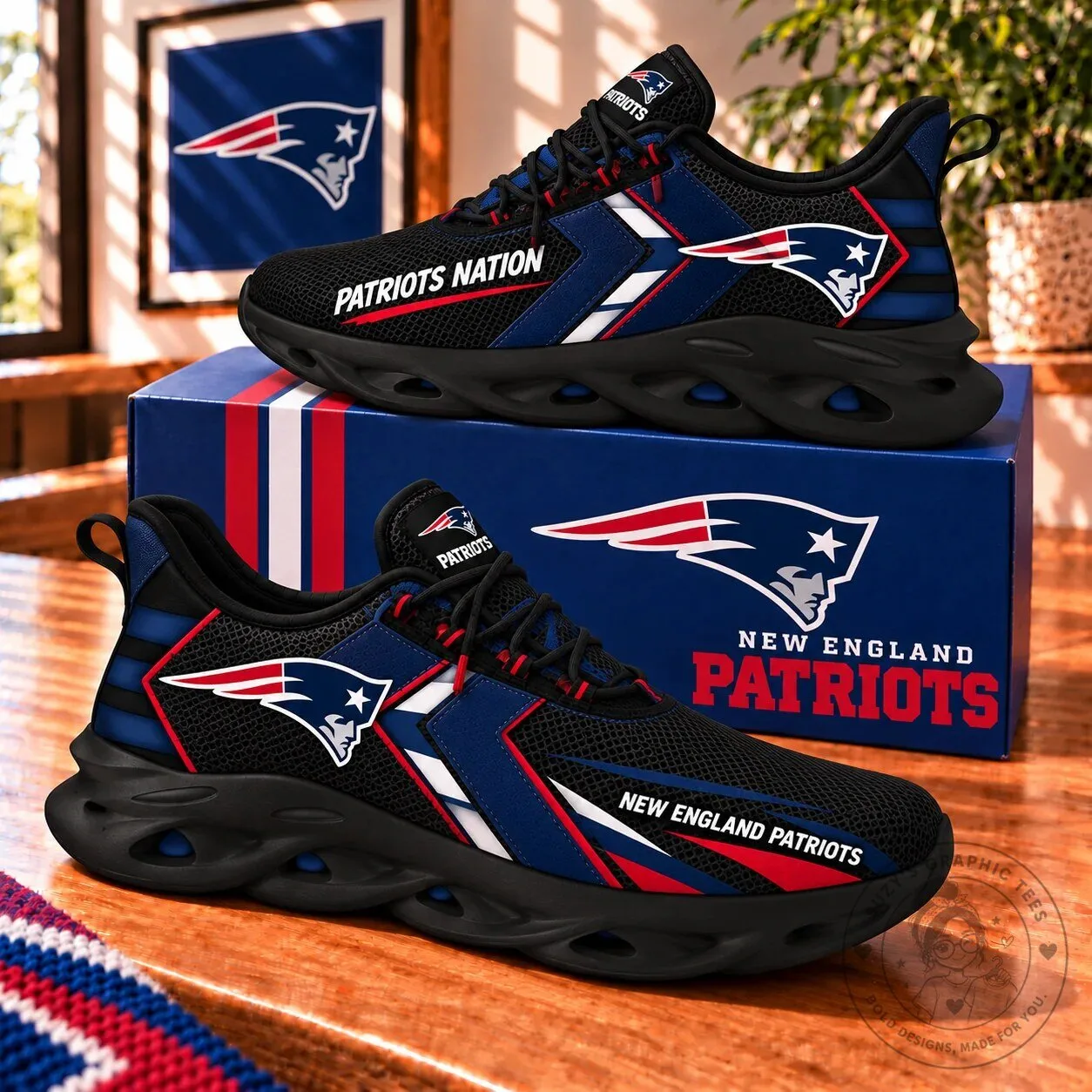 New England Patriots NFL Team Logo Custom Design Sneakers Running Shoes