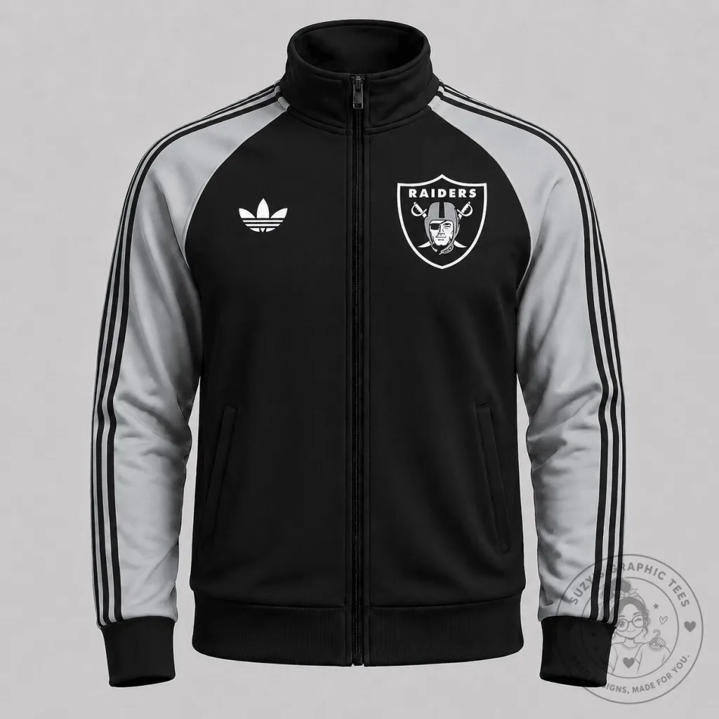 Las Vegas Raiders NFL Football Team Black and Gray Striped Track Jacket Las Vegas Raiders NFL Football Team Black and Gray Striped Track Jacket
