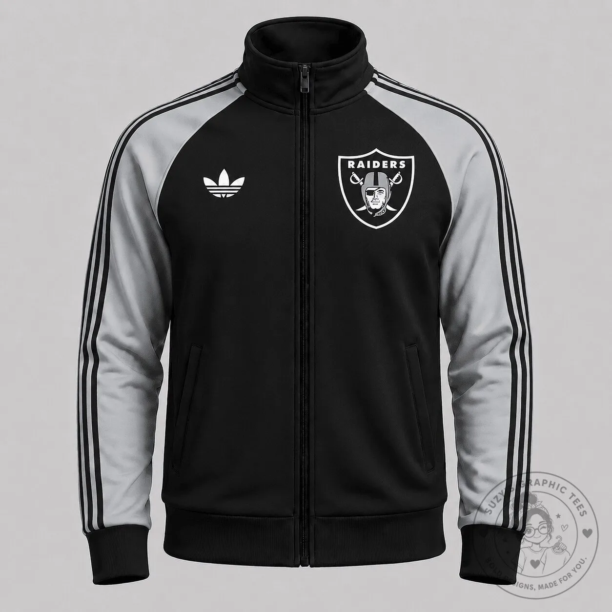 Las Vegas Raiders NFL Football Team Black and Gray Striped Track Jacket