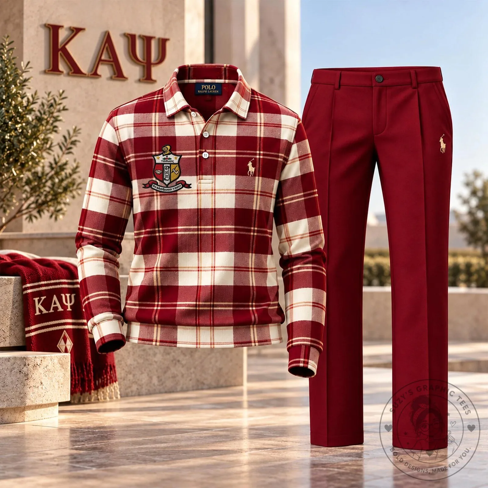 Kappa Alpha Psi Plaid Long-Sleeve Polo Shirt