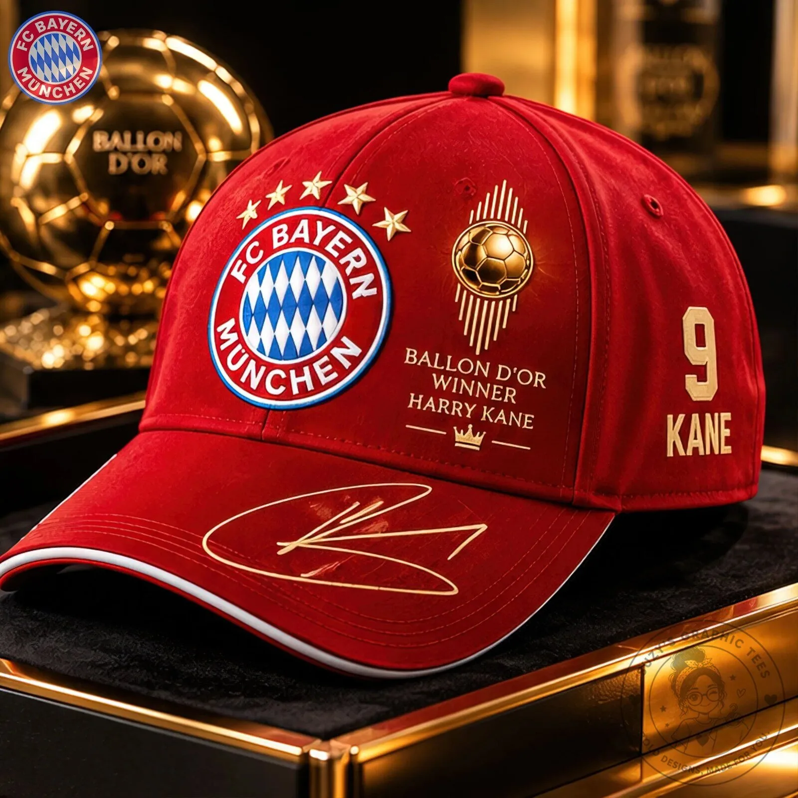 FC Bayern München Harry Kane Ballon d'Or Winner Red Baseball Cap Hat
