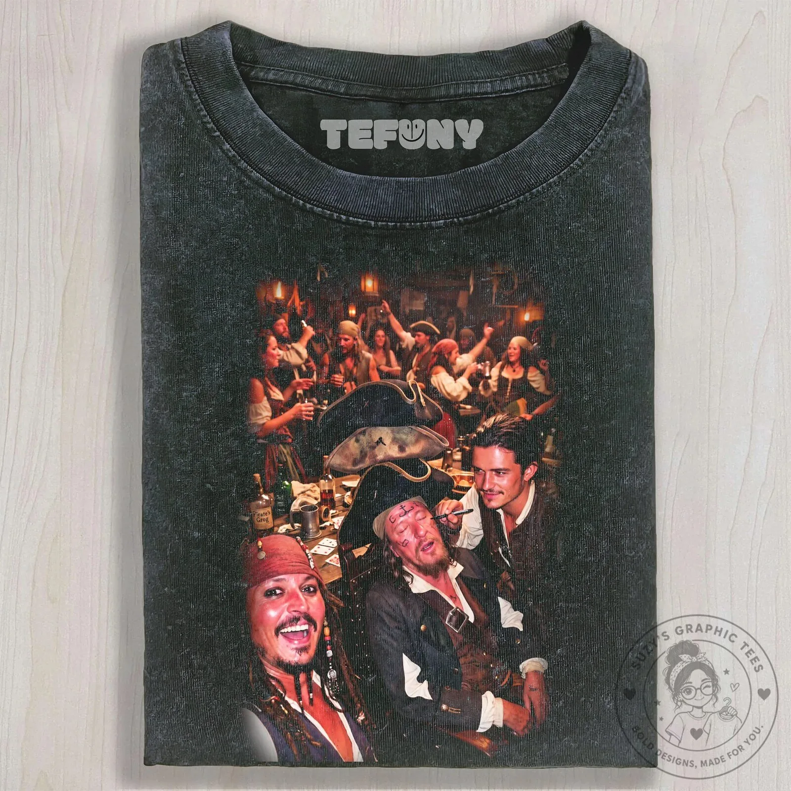 Pirates of the Caribbean Drunken Pirate Party Scene Vintage T-Shirt
