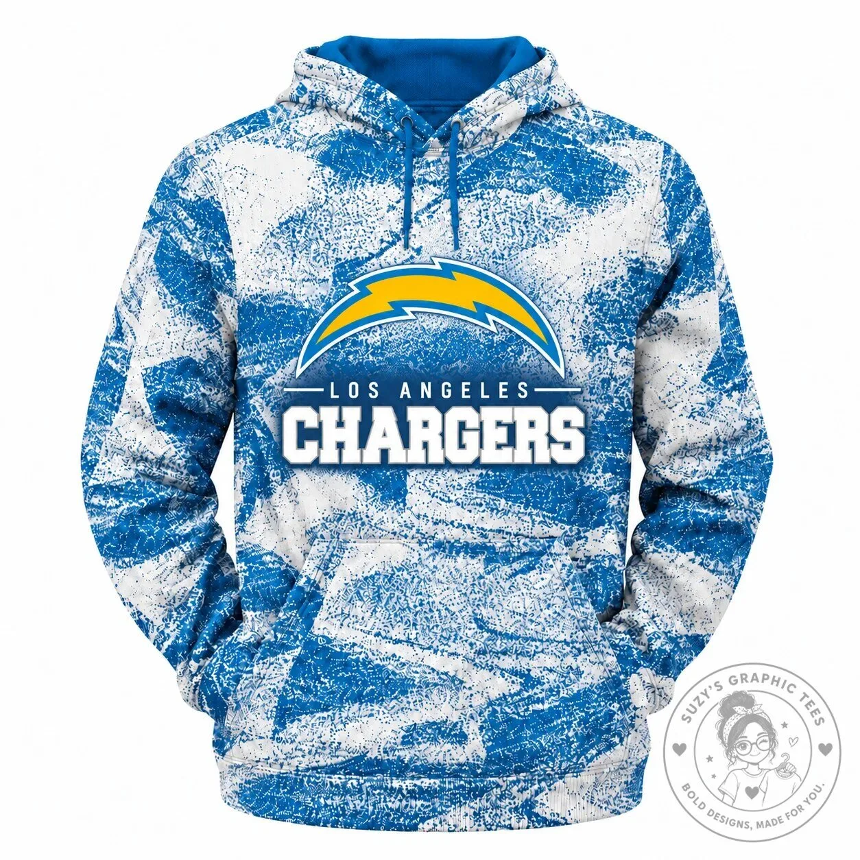 Los Angeles Chargers NFL Football Team Blue and White Distressed Hoodie