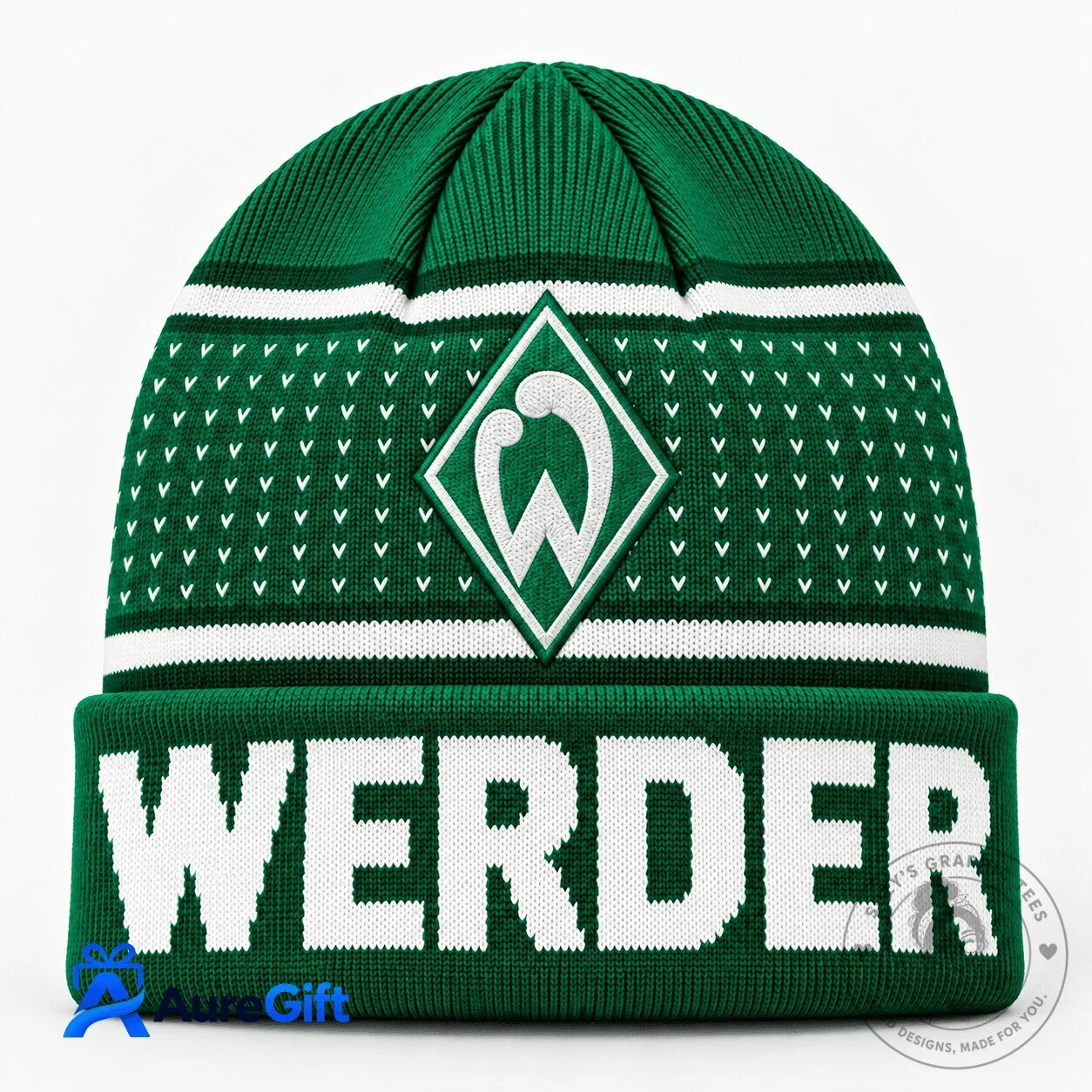 Werder Bremen Bundesliga Matchday Green White Beanie Hat for Football Fan