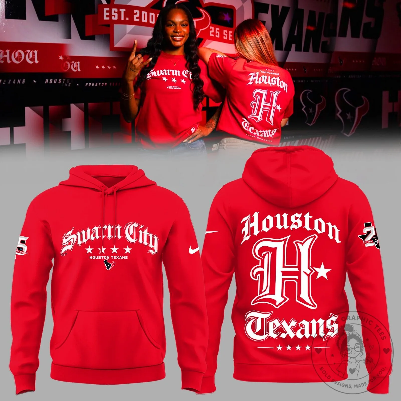 Houston Texans Swarm City Red Football Fan Hoodie