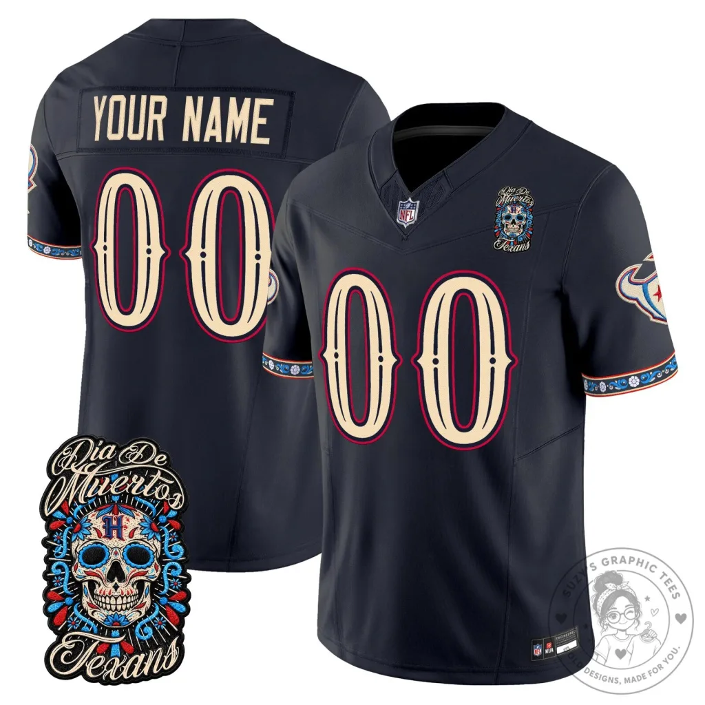 Houston Texans Dia de los Muertos Football Jersey Custom Name and Number Houston Texans Dia de los Muertos Football Jersey Custom Name and Number