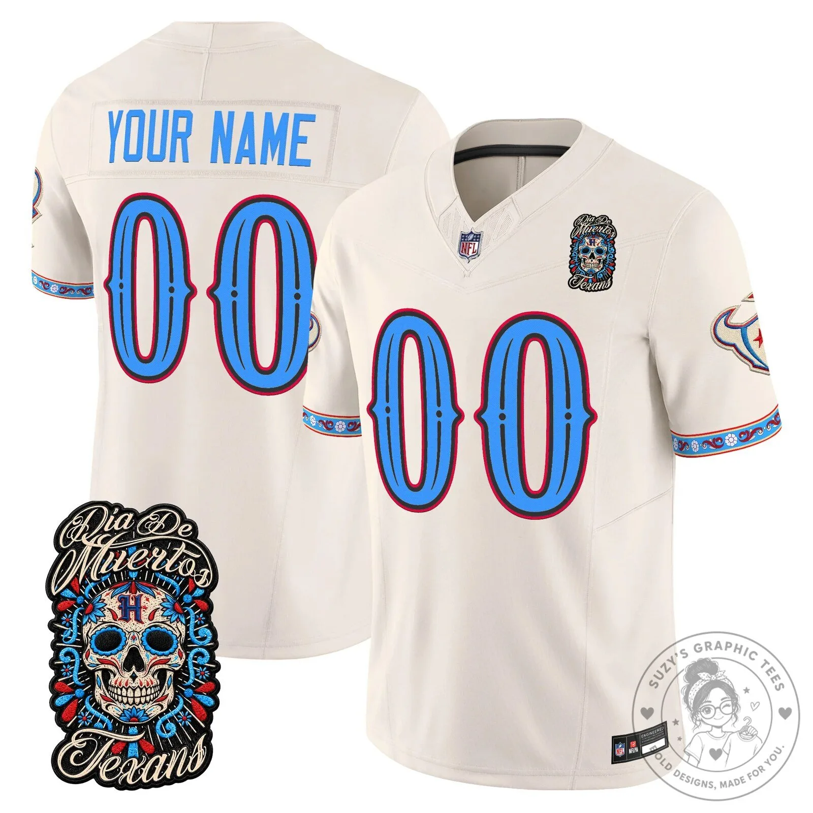 Houston Texans Dia de los Muertos Football Jersey Custom Name and Number 7 Houston Texans Dia de los Muertos Football Jersey Custom Name and Number