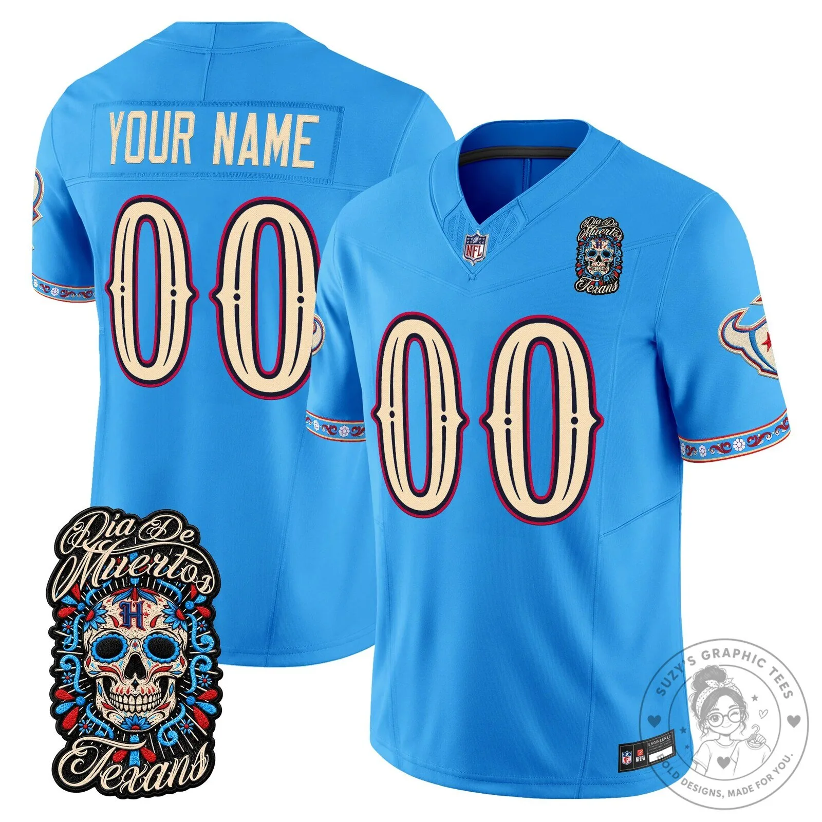 Houston Texans Dia de los Muertos Football Jersey Custom Name and Number 8 Houston Texans Dia de los Muertos Football Jersey Custom Name and Number