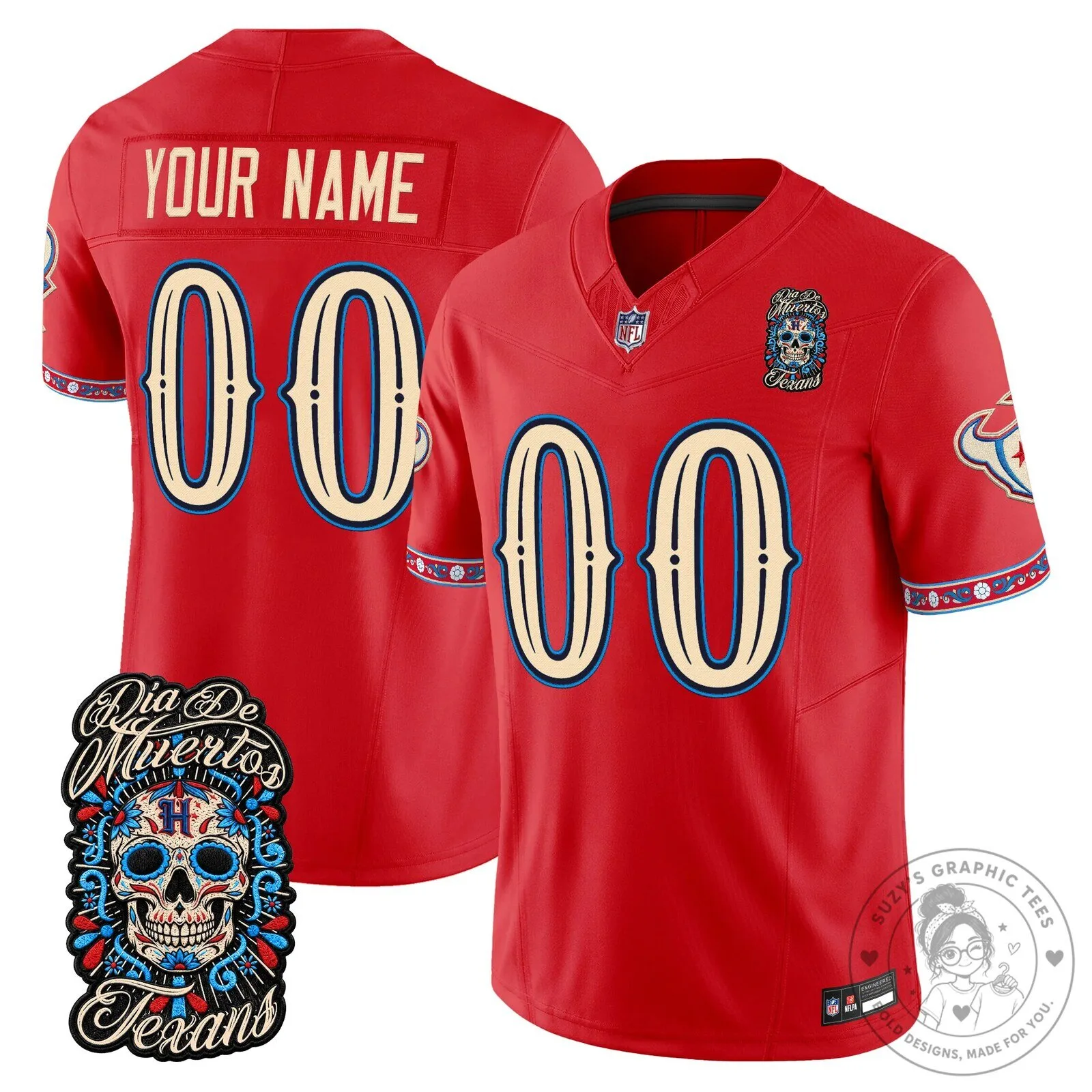 Houston Texans Dia de los Muertos Football Jersey Custom Name and Number 9 Houston Texans Dia de los Muertos Football Jersey Custom Name and Number