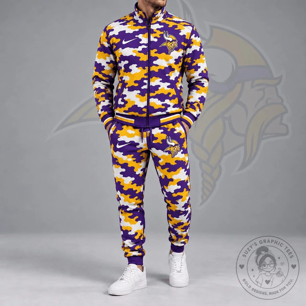 Minnesota Vikings Purple Camouflage Pattern Tracksuit Jacket and Jogger Pants Set