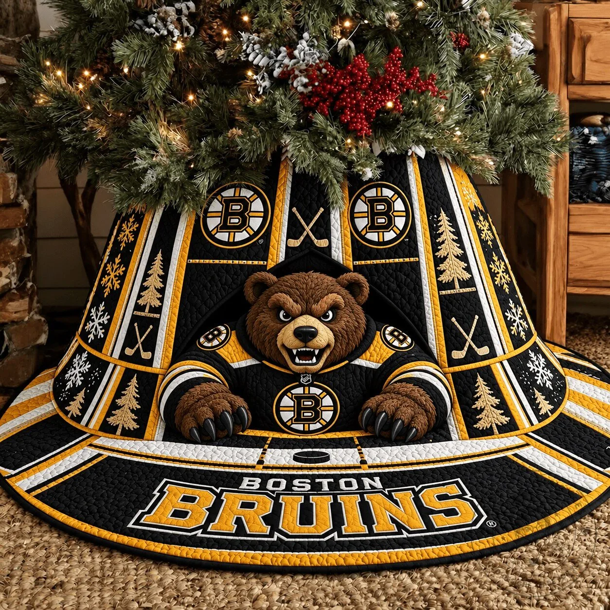 Boston Bruins NHL Hockey Team Logo Christmas Tree Skirt Decoration