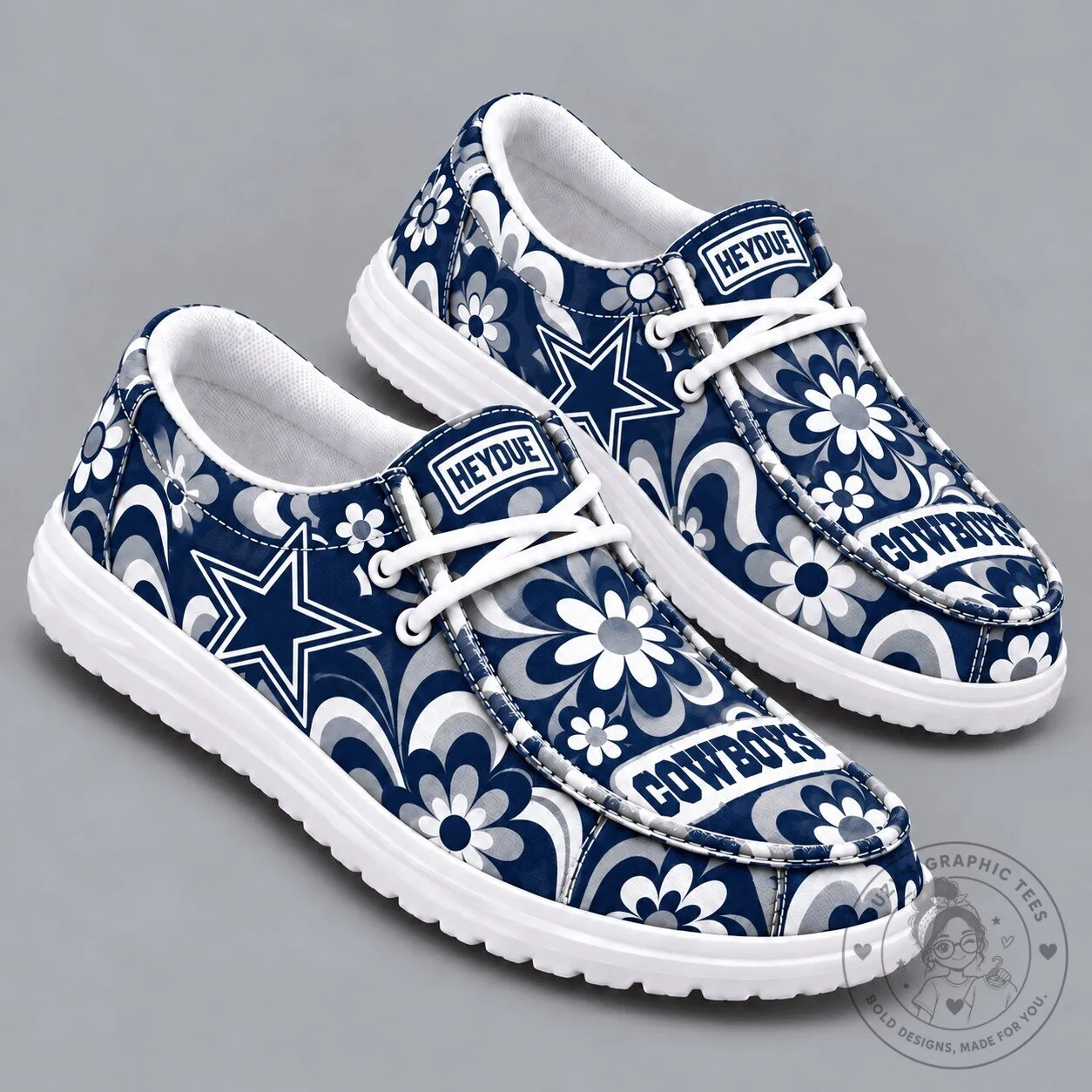 Dallas Cowboys NFL Retro Groovy Floral Swirl Print Casual Loafers Shoes