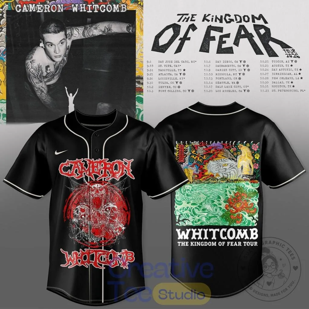 Cameron Whitcomb The Kingdom of Fear Tour 2026 Baseball Jersey 5 Cameron Whitcomb The Kingdom of Fear Tour 2026 Baseball Jersey
