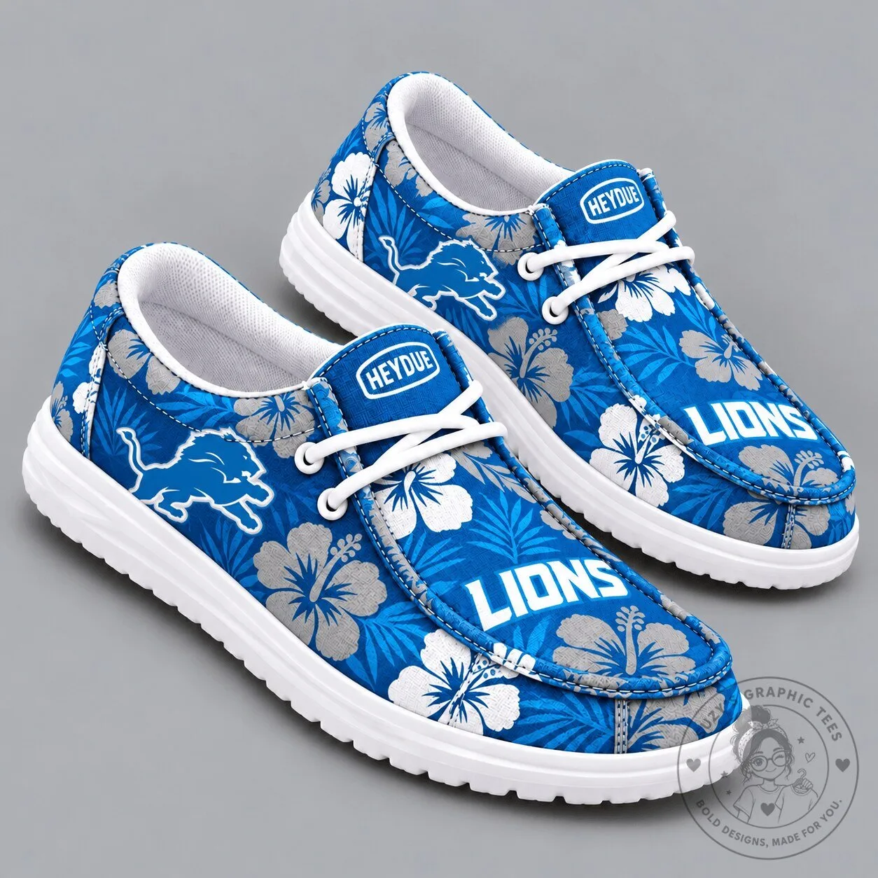 Detroit Lions Tropical Hibiscus Floral Print Heydude Style Shoes