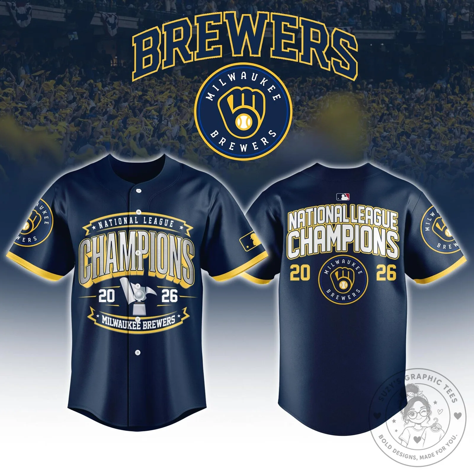 2026 Milwaukee Brewers National League Champions Baseball Jersey 3 2026 Milwaukee Brewers National League Champions Baseball Jersey