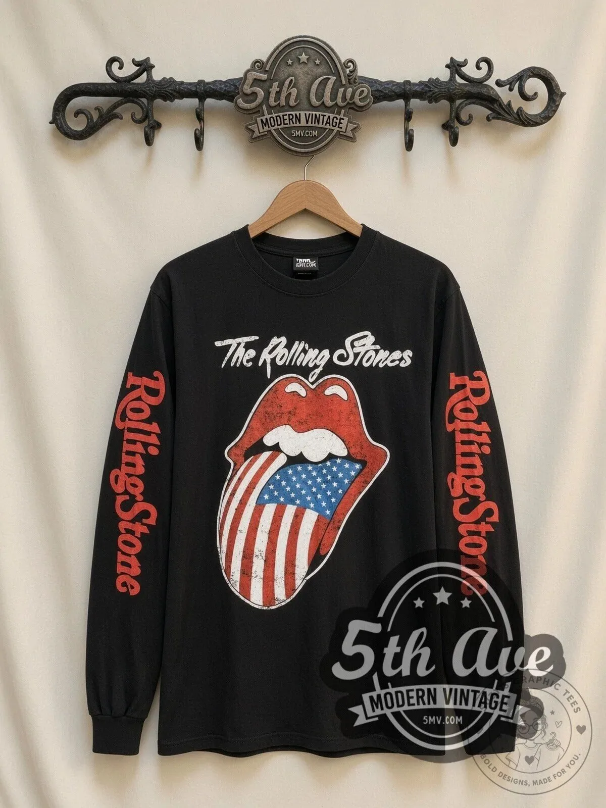 The Rolling Stones US Flag Tongue Vintage Band Long Sleeve T-Shirt