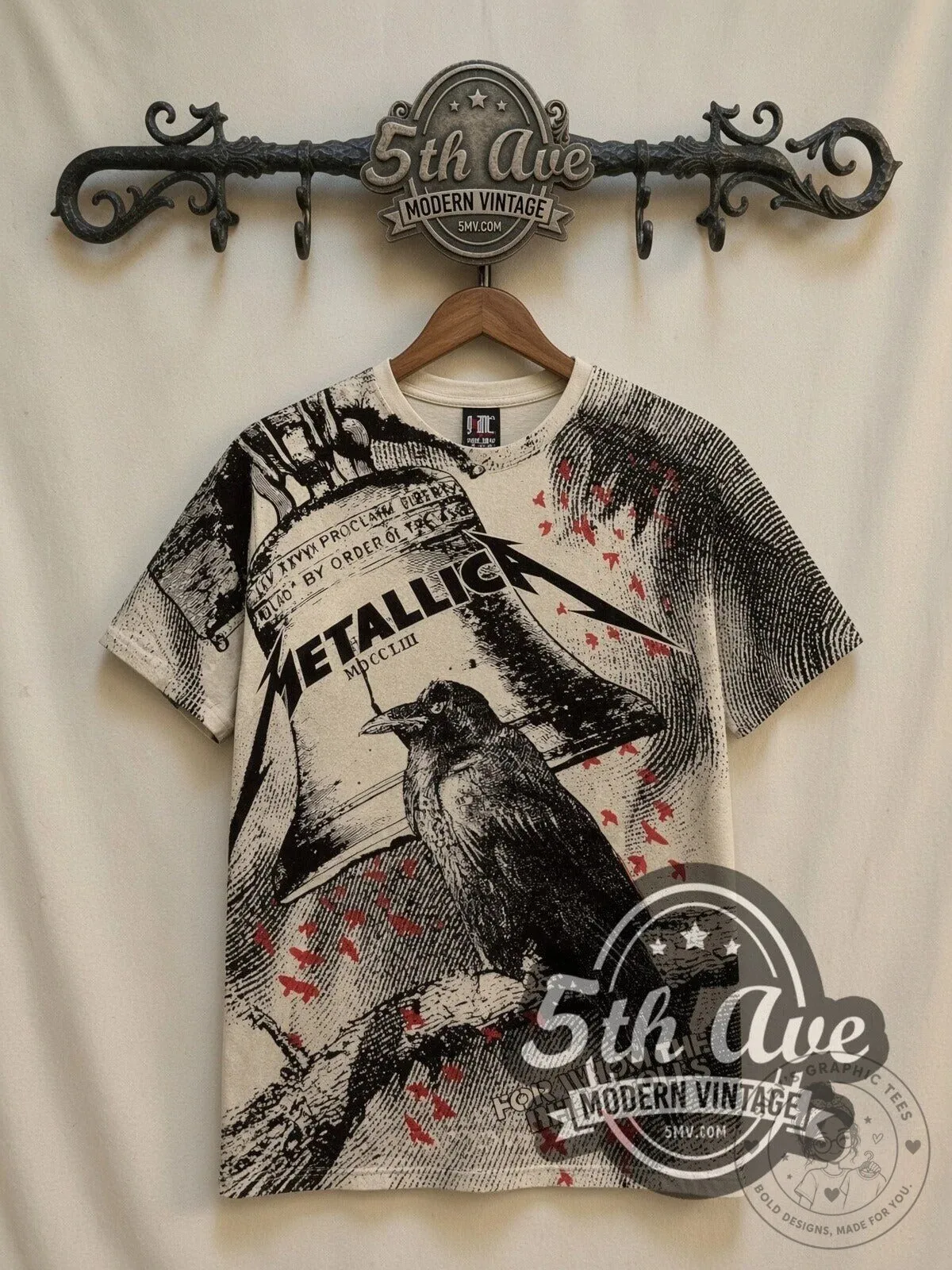 Metallica For Whom the Bell Tolls Crow Graphic Print Band T-Shirt
