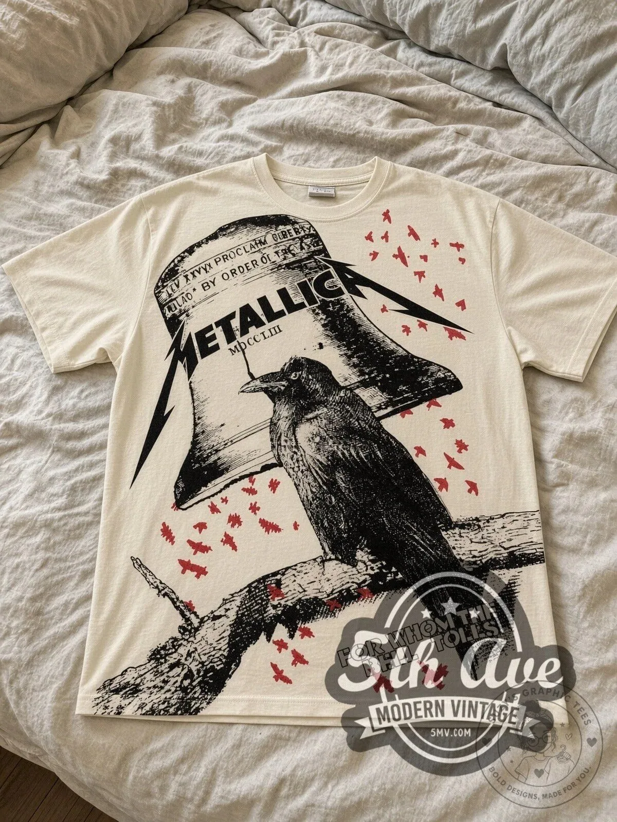 Metallica For Whom the Bell Tolls Crow Graphic Print Band T-Shirt 8 Metallica For Whom the Bell Tolls Crow Graphic Print Band T-Shirt