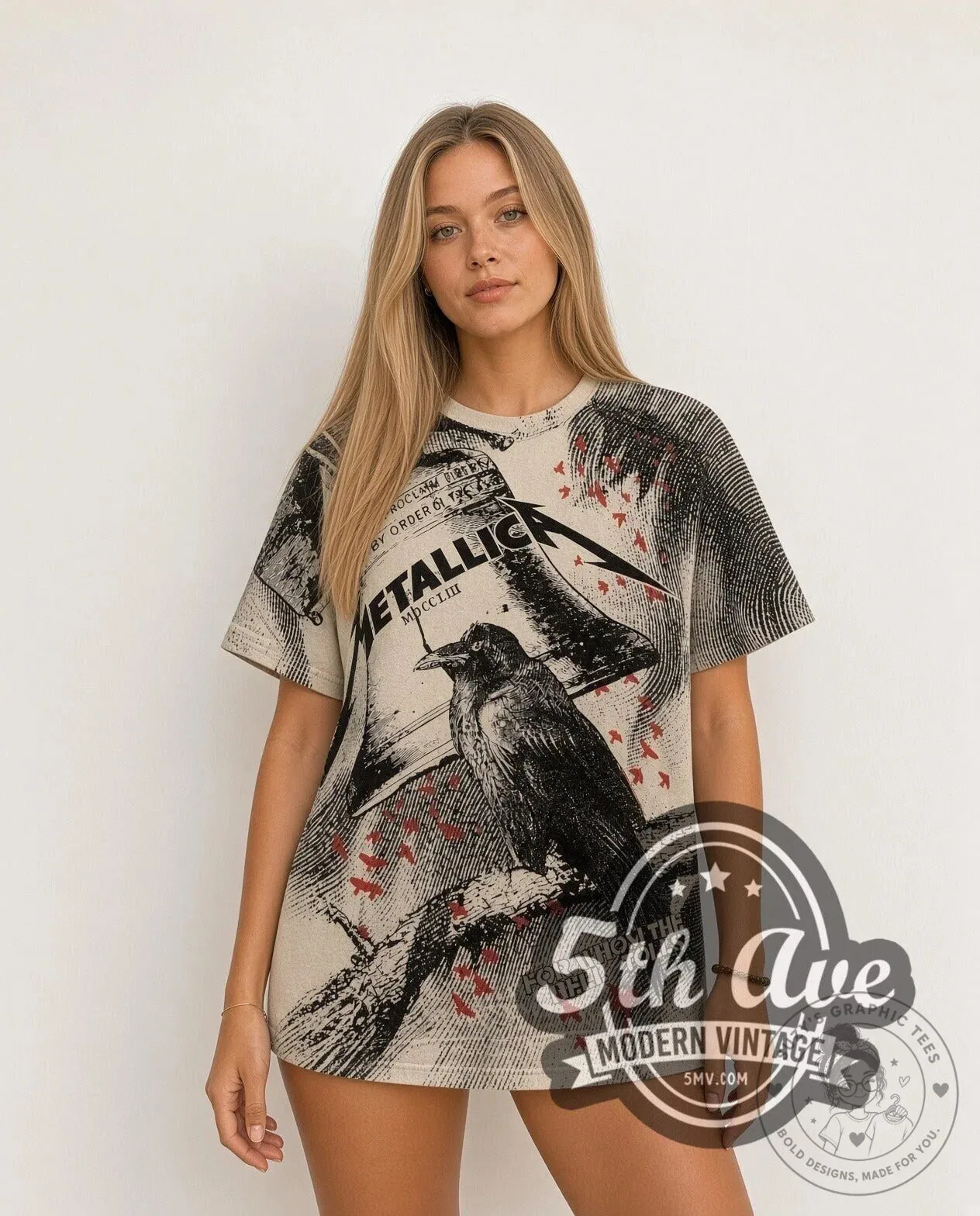 Metallica For Whom the Bell Tolls Crow Graphic Print Band T-Shirt 9 Metallica For Whom the Bell Tolls Crow Graphic Print Band T-Shirt