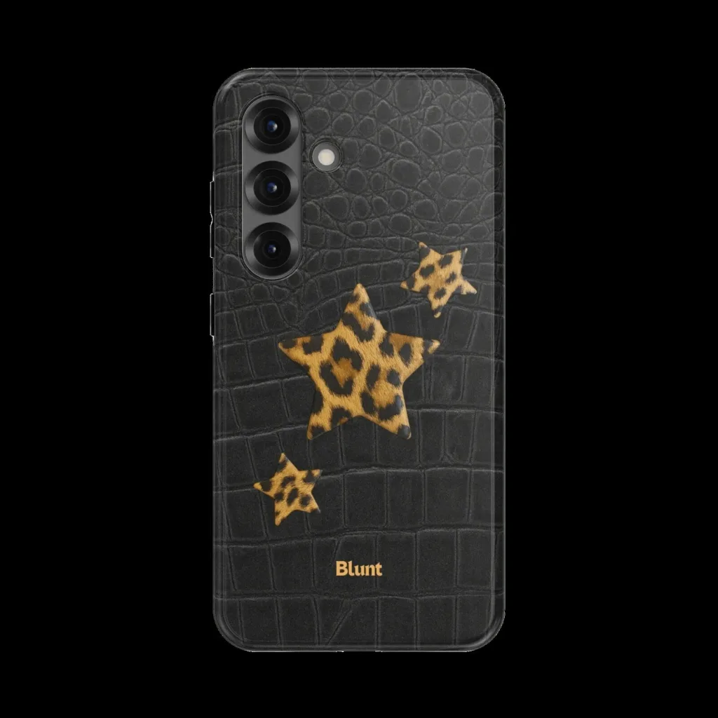 Leopard Print Stars on Black Alligator Texture Samsung Galaxy Phone Case Leopard Print Stars on Black Alligator Texture Samsung Galaxy Phone Case