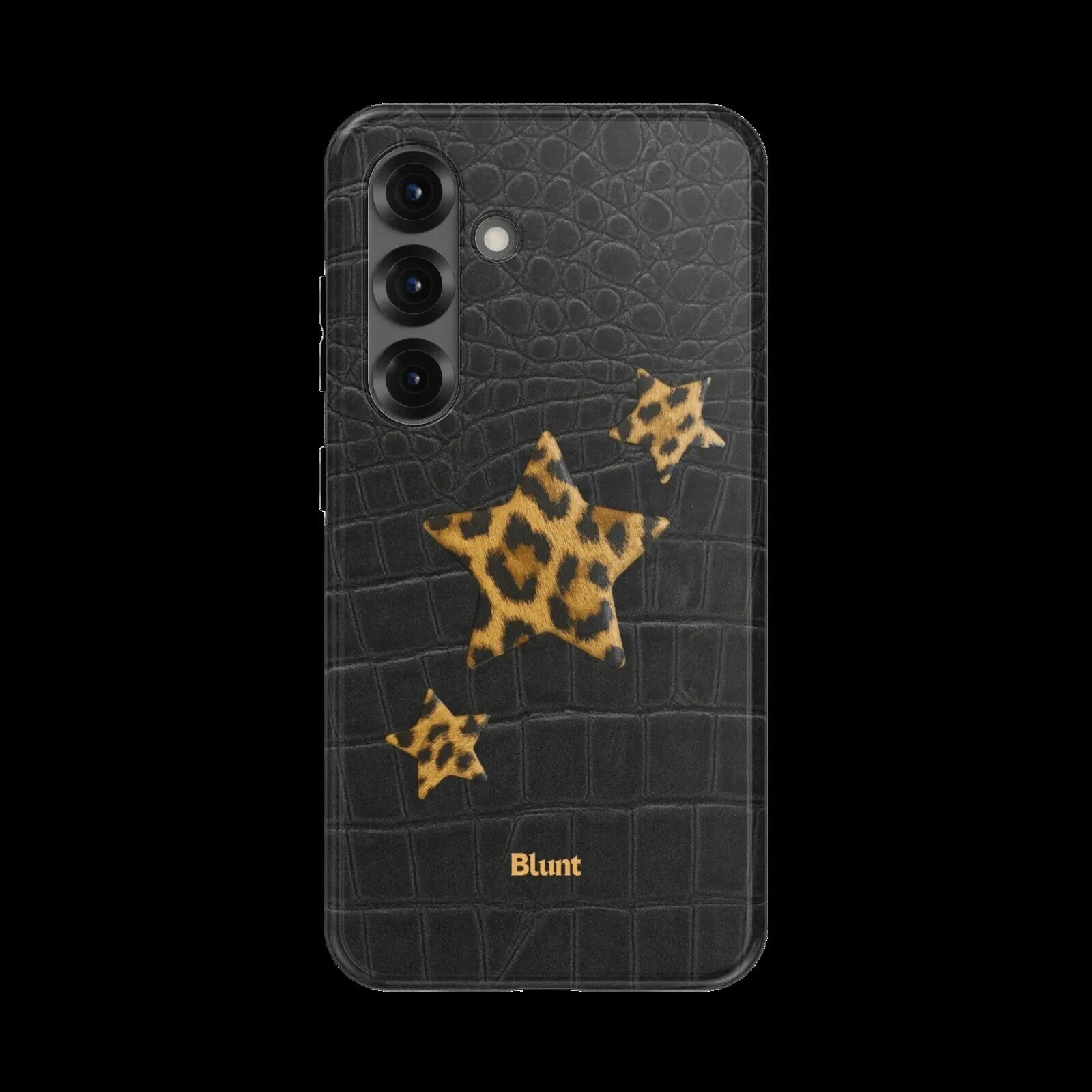 Leopard Print Stars on Black Alligator Texture Samsung Galaxy Phone Case