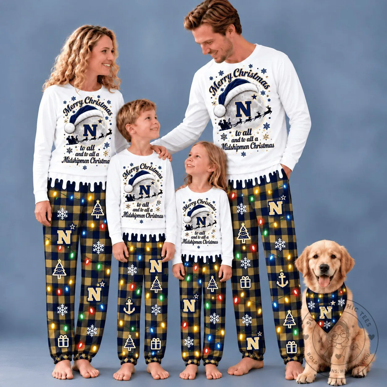 Navy Midshipmen Football Fan Merry Christmas Family Pajamas Set