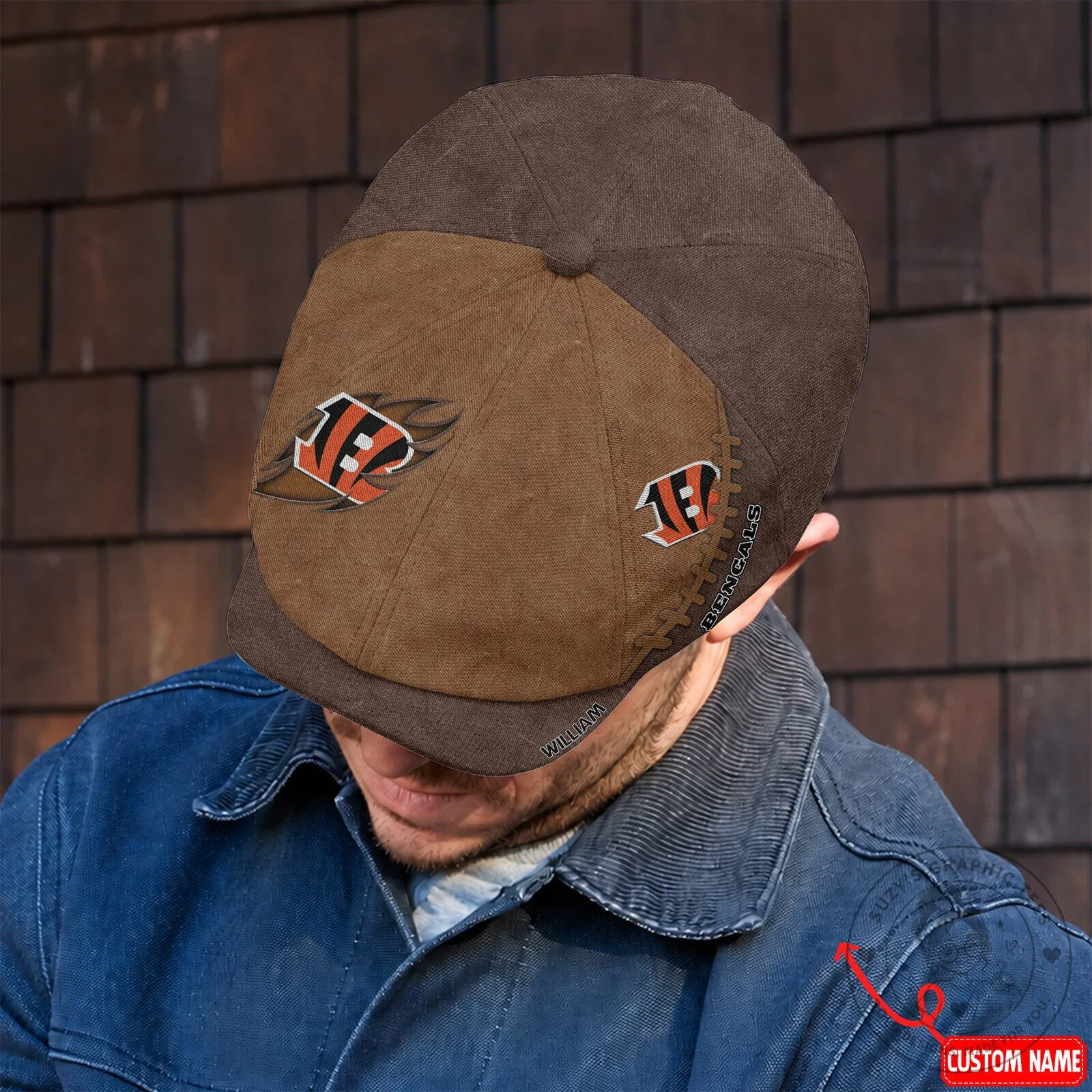 Cincinnati Bengals Football Team Logo Brown Newsboy Cap for Adults 7 Cincinnati Bengals Football Team Logo Brown Newsboy Cap for Adults