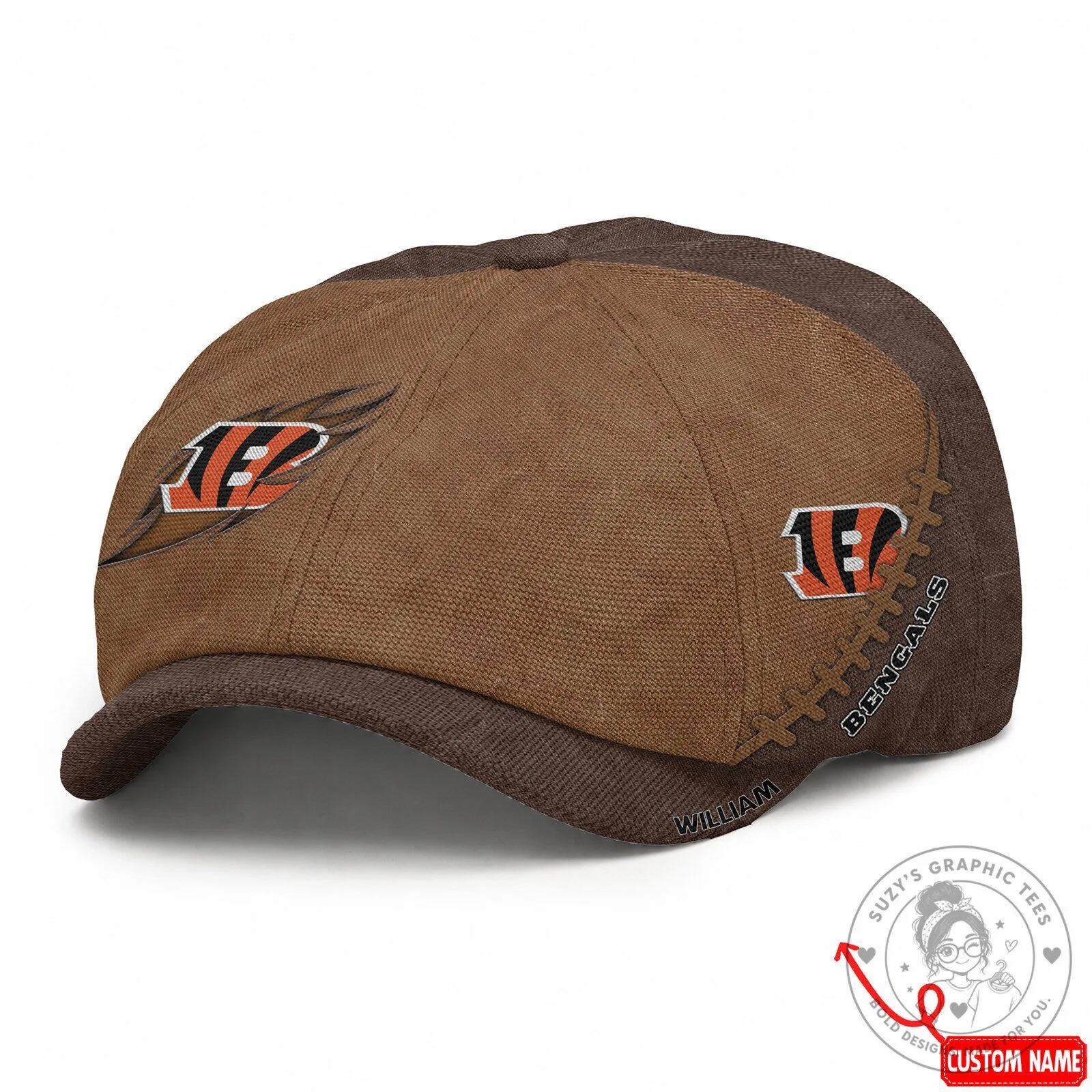 Cincinnati Bengals Football Team Logo Brown Newsboy Cap for Adults 8 Cincinnati Bengals Football Team Logo Brown Newsboy Cap for Adults