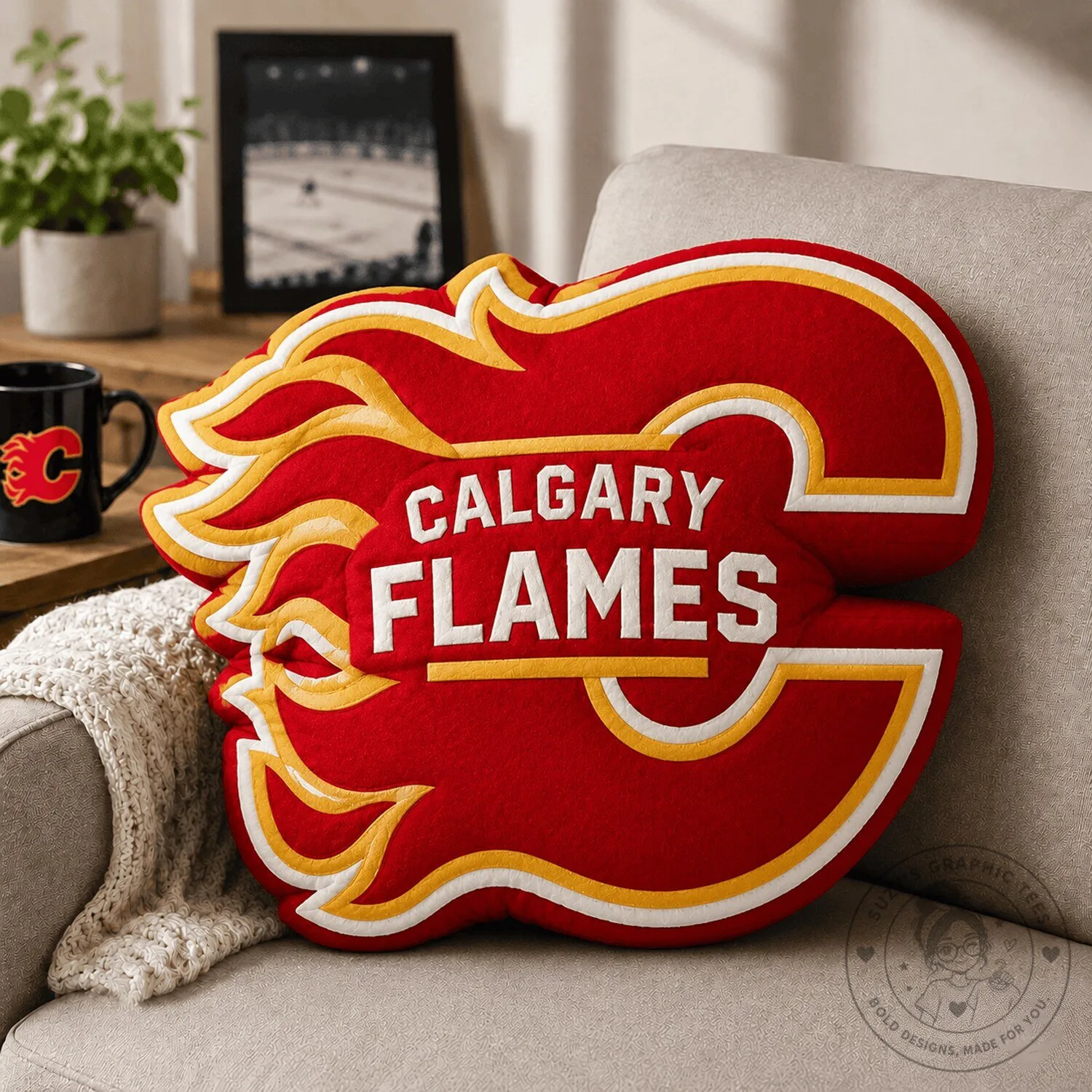 Calgary Flames NHL Hockey Team Logo Shaped Decorative Pillow