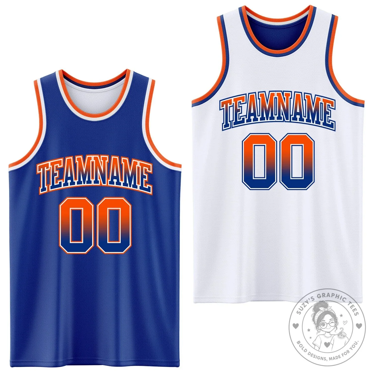 Reversible Double-Sided Basketball Jersey in Custom Royal Blue with White Fade Design