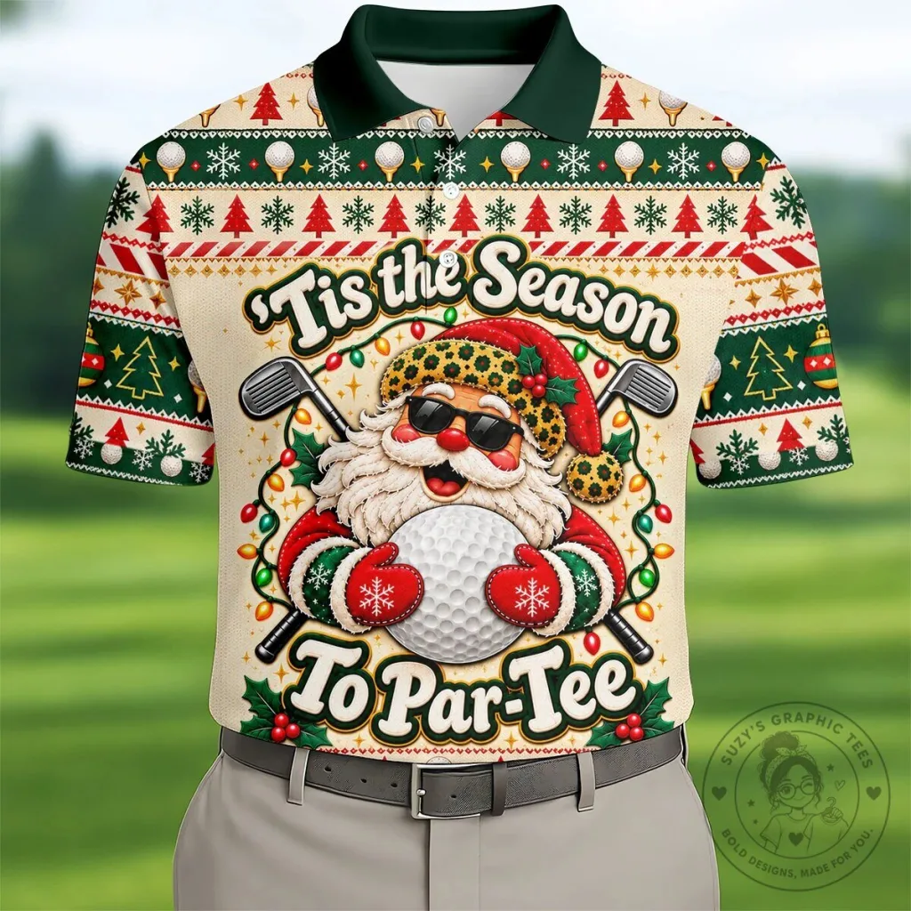 Tis The Season To Par-Tee Christmas Golf Santa Claus Polo Shirt Tis The Season To Par-Tee Christmas Golf Santa Claus Polo Shirt