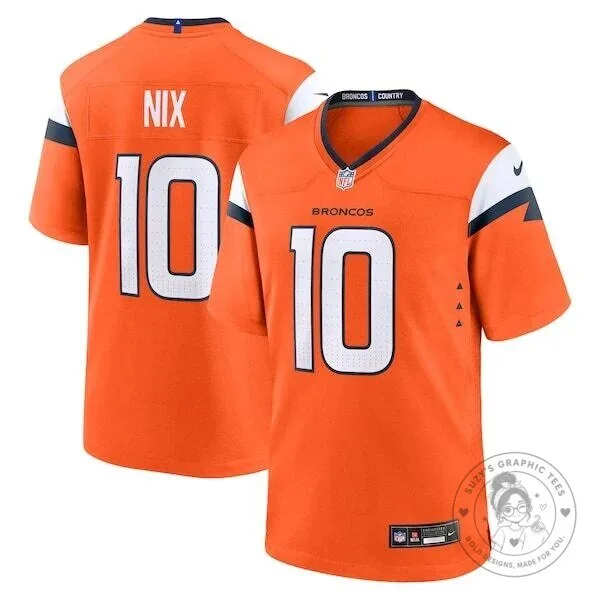 Denver Broncos Bo Nix Orange Football Game Jersey