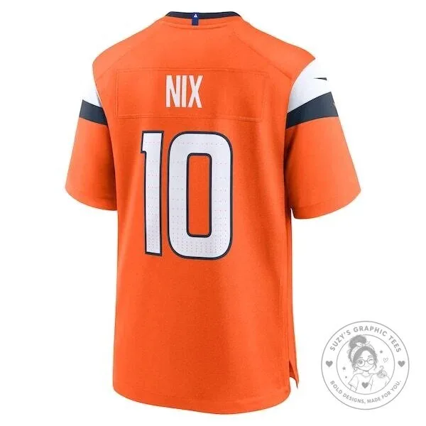 Denver Broncos Bo Nix Orange Football Game Jersey 15 Denver Broncos Bo Nix Orange Football Game Jersey