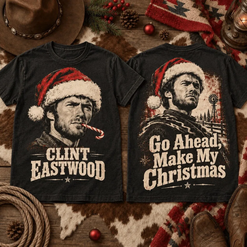 Clint Eastwood Go Ahead Make My Christmas Western Movie T-Shirt Clint Eastwood Go Ahead Make My Christmas Western Movie T-Shirt