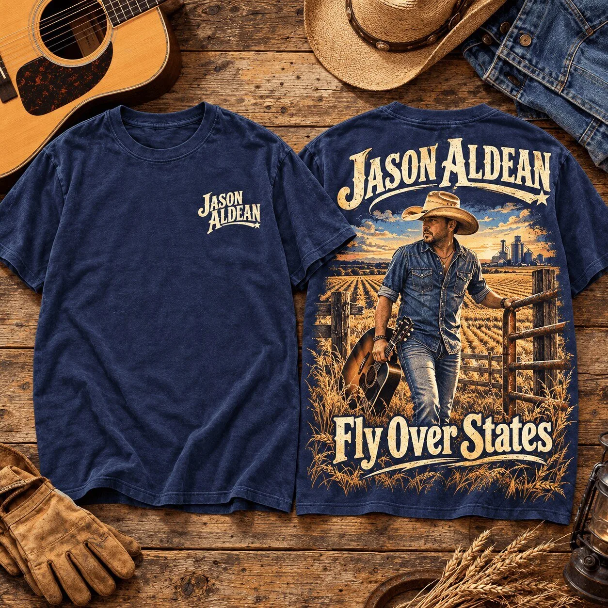 Jason Aldean Fly Over States Country Music Concert Graphic T-Shirt for Fans