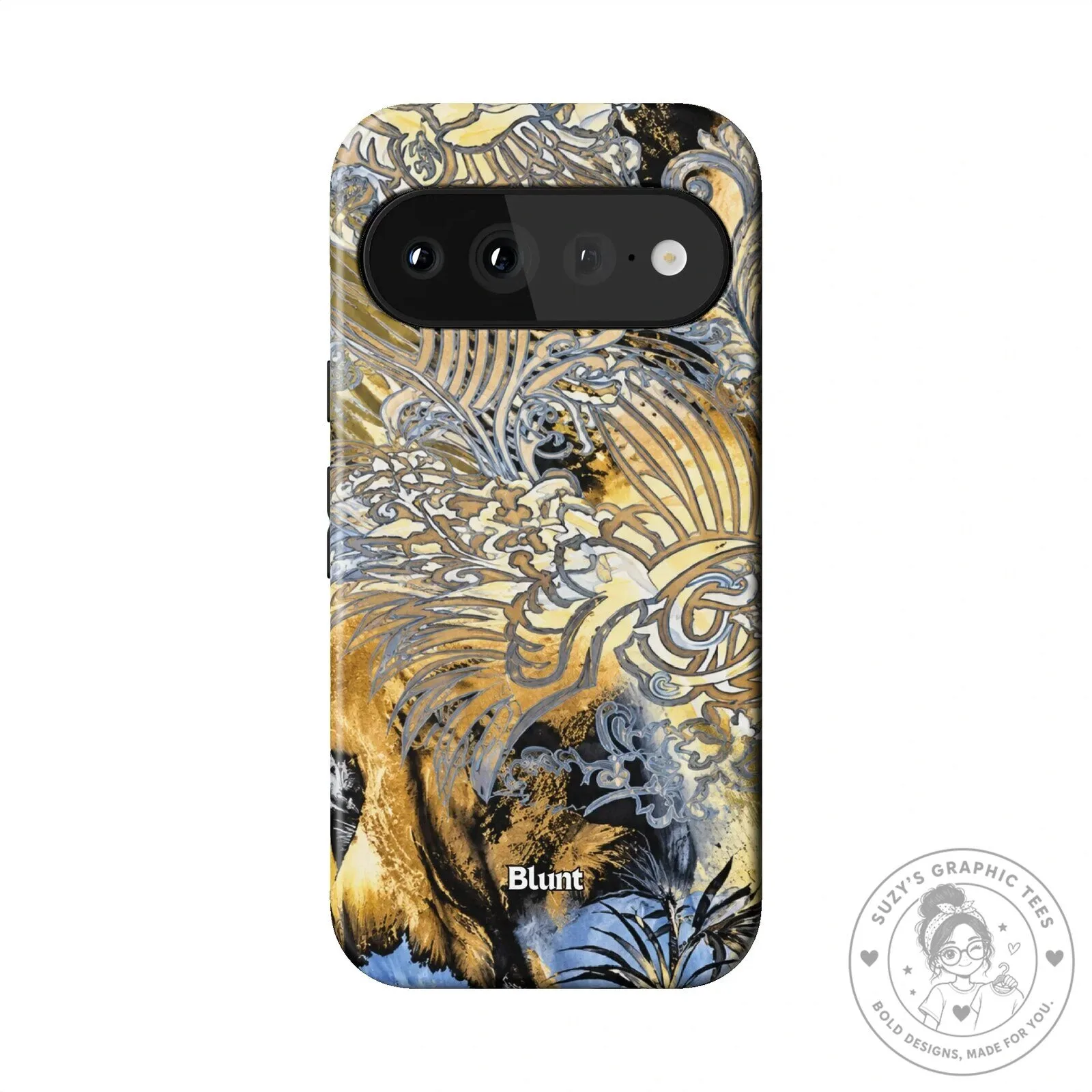 Wild Baroque Pixel Art Gold and Blue Floral Phone Case