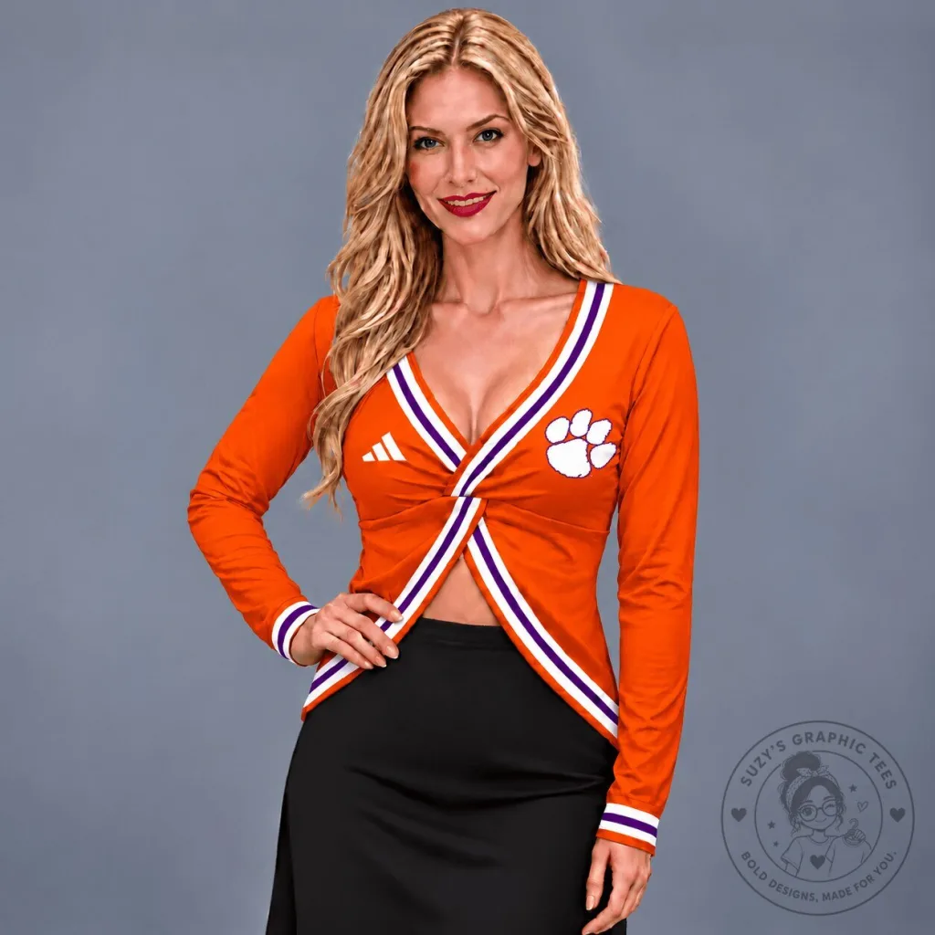 Clemson Tigers NCAA Women's Orange Deep V-Neck Wrap Top Clemson Tigers NCAA Women's Orange Deep V-Neck Wrap Top